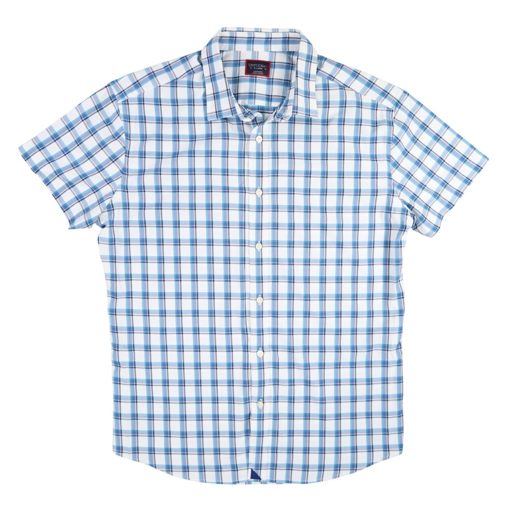 UNTUCKit Plaid Button‎ Down Shirt Mens XL Blue White Check Modern Casual Travel